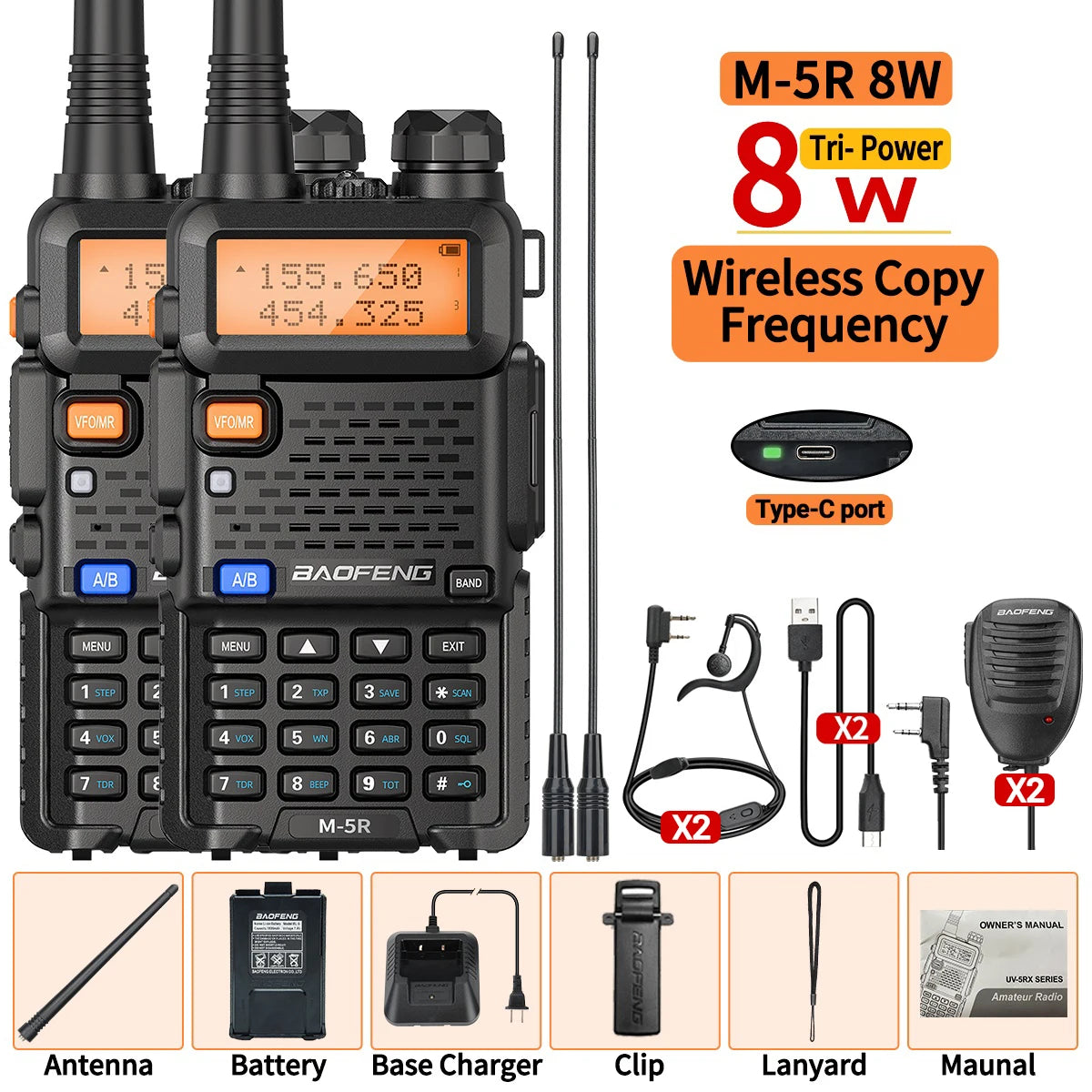 Baofeng M-5R 8W Multi Band Walkie Talkie AM Long Range