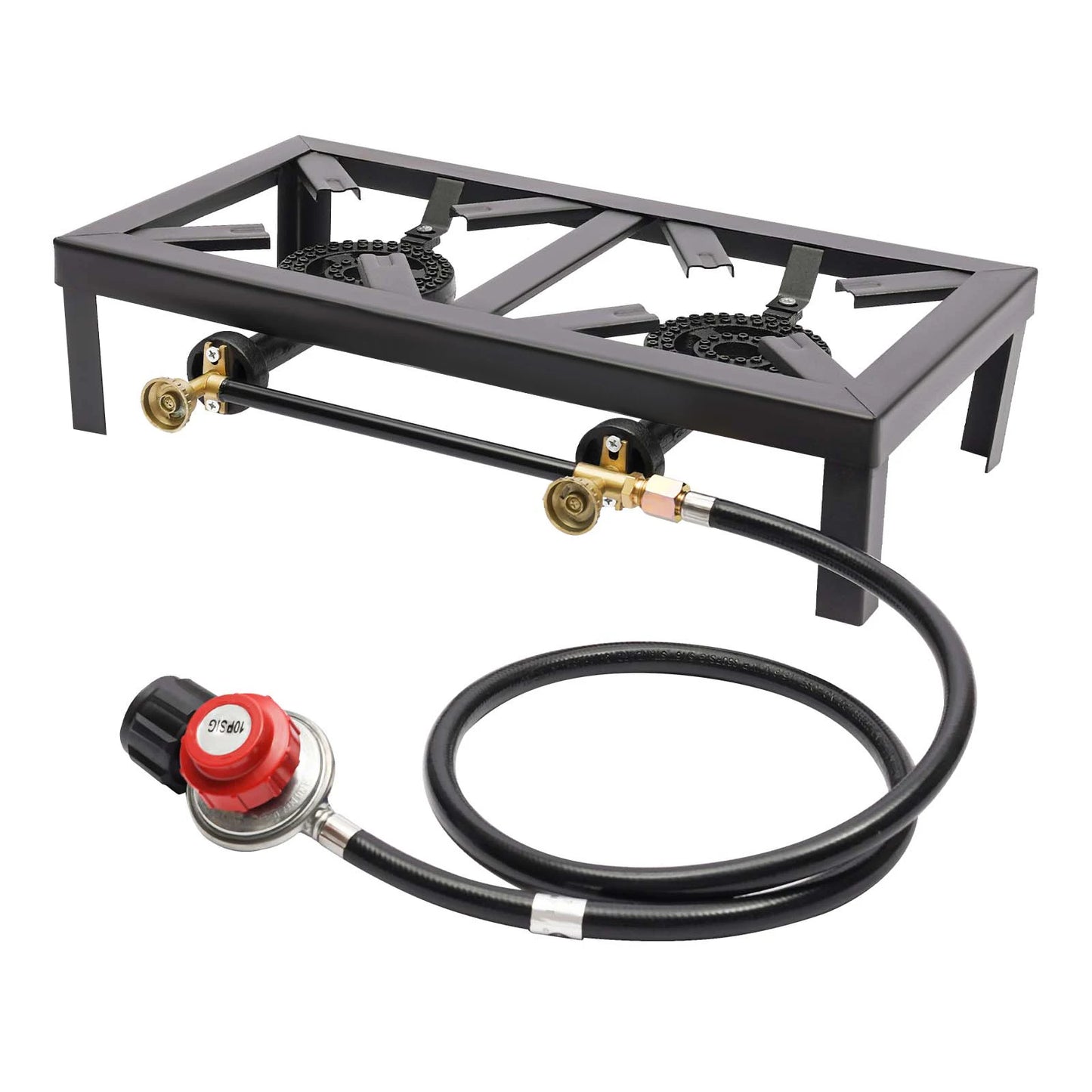 Portable Dual Burner Outdoor Gas Stove With Adjustable Regulator Hose