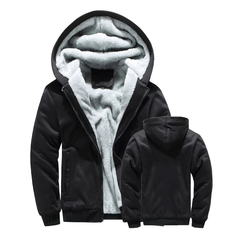 Men Winter Jacket Hooded Fleece Zipper Coat Outerwear