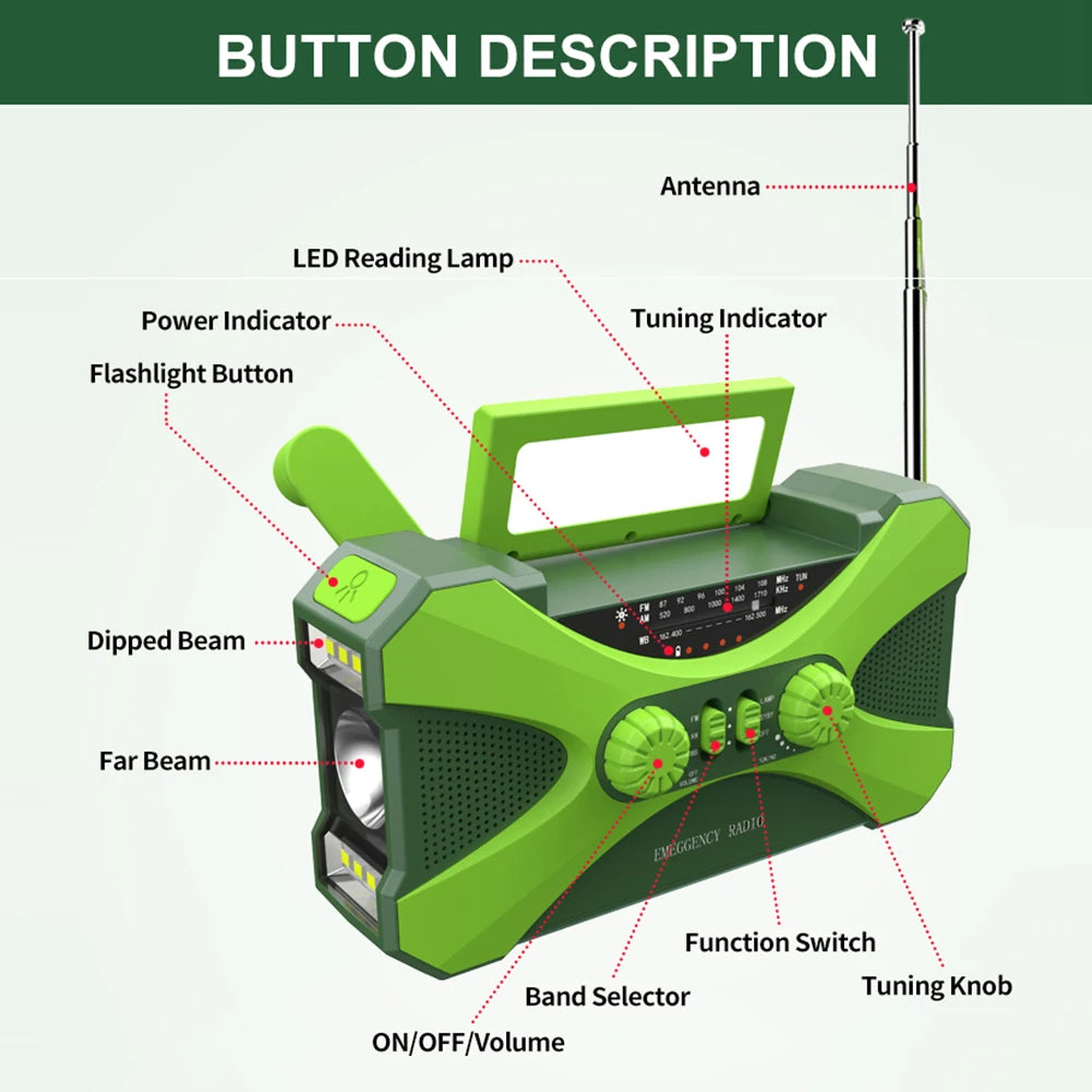 Hign-concerned Portable 10000mAh Solar Hand Crank Emergency Radio Charger