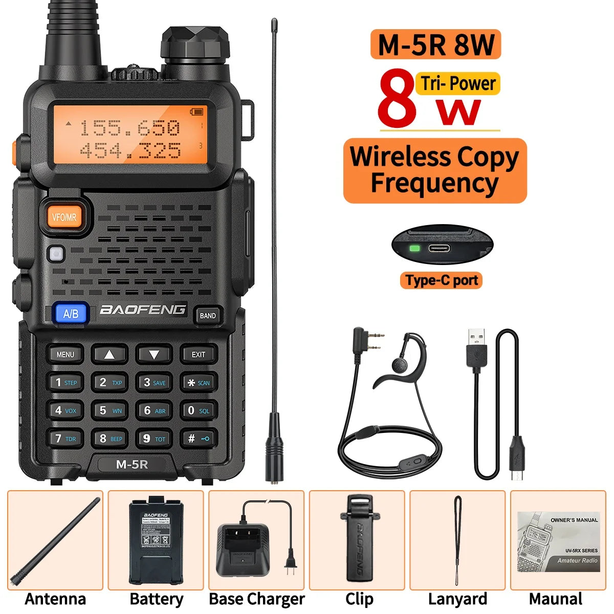 Baofeng M-5R 8W Multi Band Walkie Talkie AM Long Range