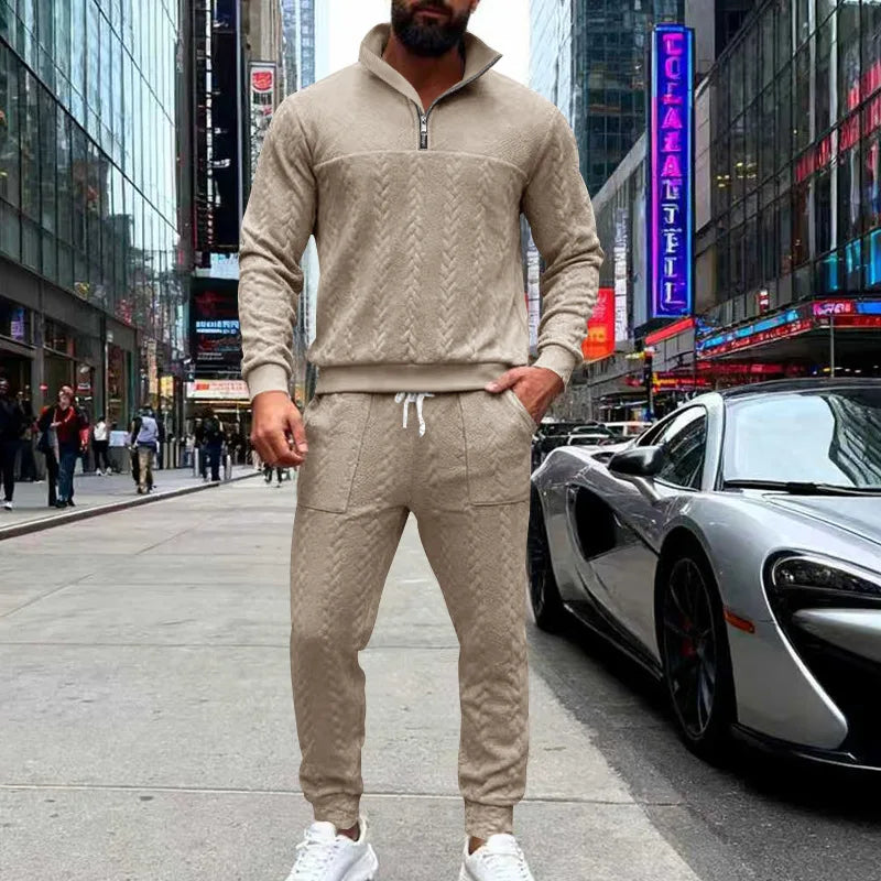 CN Hooded Zipper Knit Sweater Men Mandarin Collar Streetwear