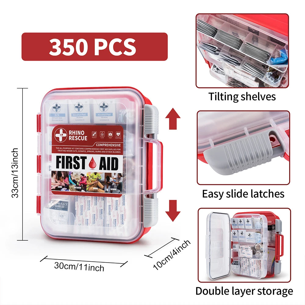 Rhino Rescue 350 Piece OSHA First Aid Kit Home Office
