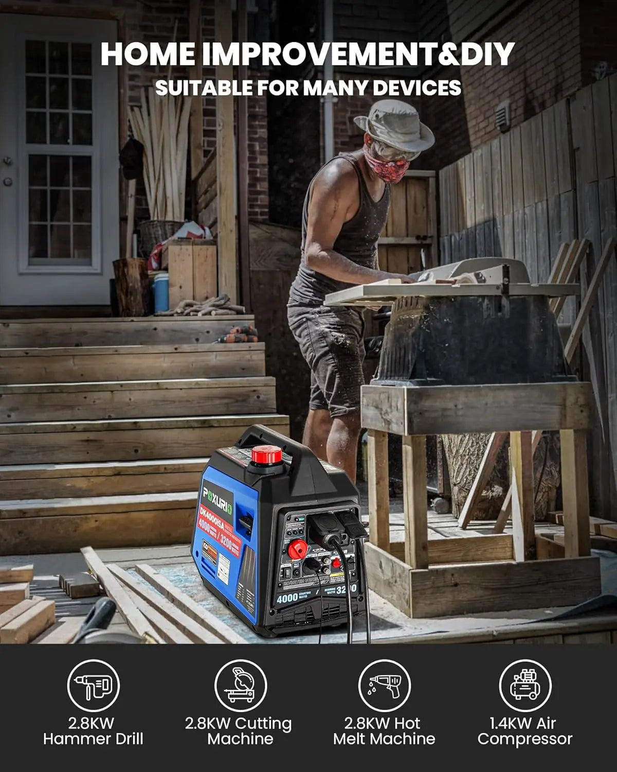 XMSJ 4000 Watt Inverter Generator Super Quiet RV CO Alarm