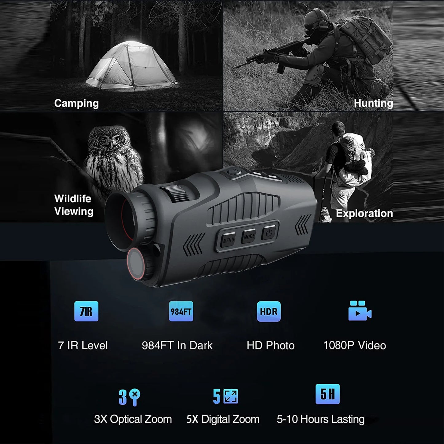 HiMISSE Night Vision Monocular R11 5x Digital Zoom 1080p