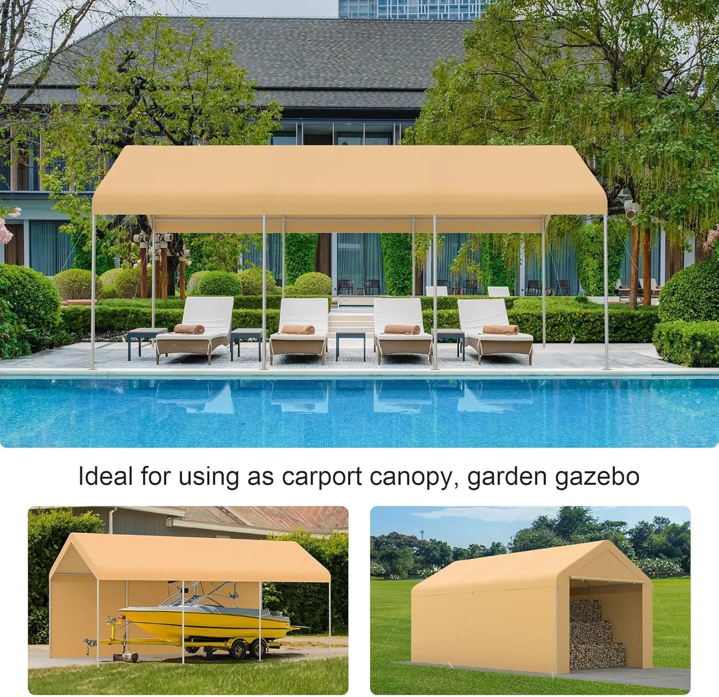 MORNGARDO Heavy Duty Carport Canopy With Removable Sidewalls And Doors