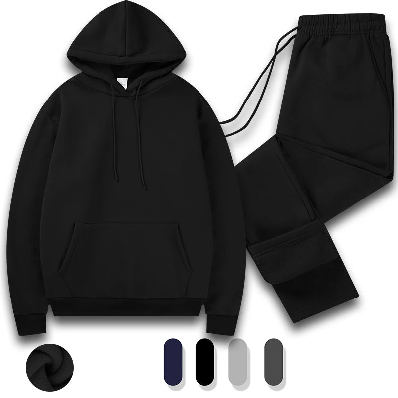 Men Tracksuit 2 Piece Hooded Set For Gym Workout Training