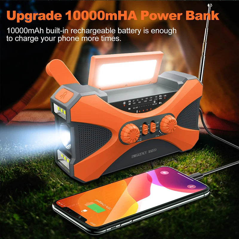 Hign-concerned Portable 10000mAh Solar Hand Crank Emergency Radio Charger