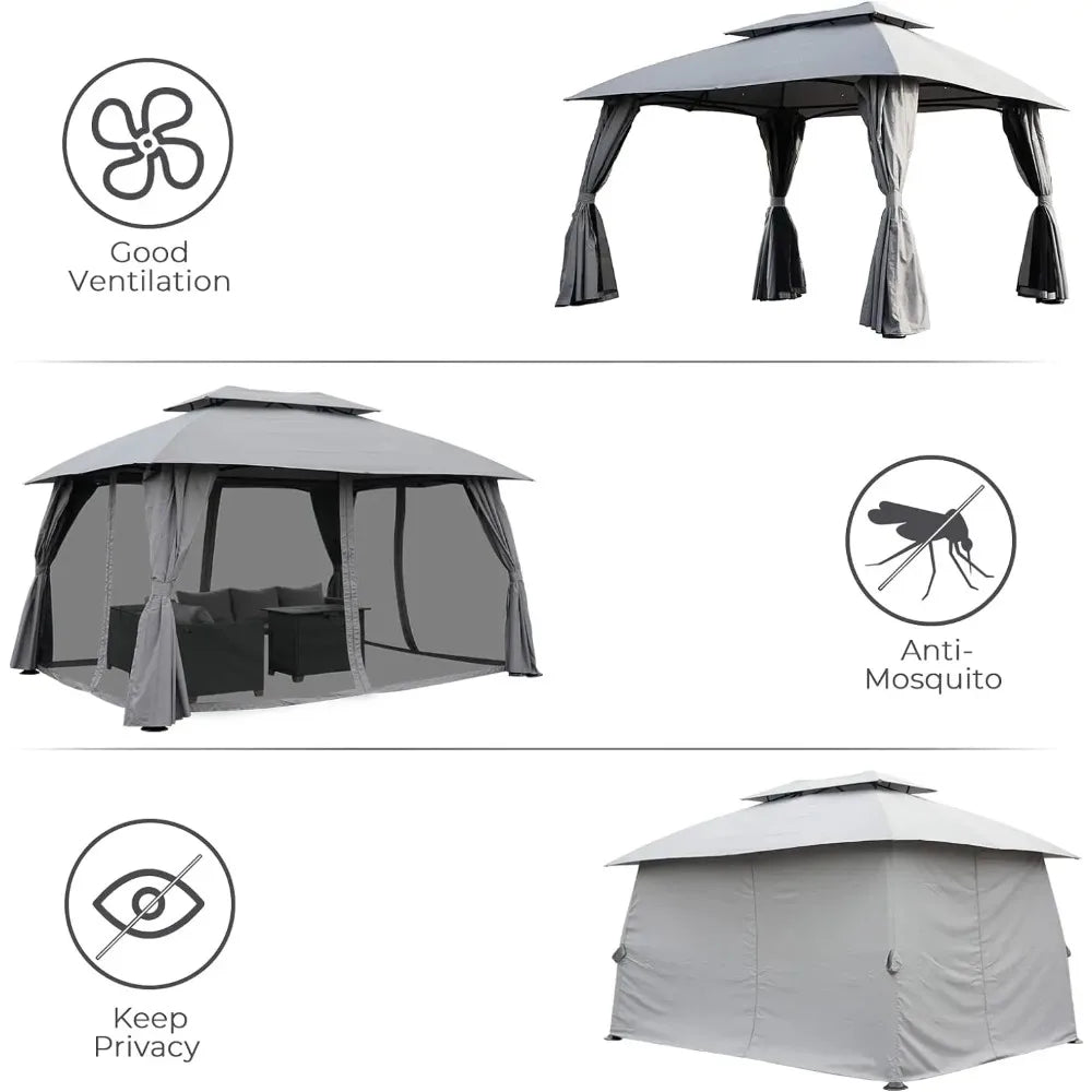 Cover Gazebo Double Soft Top Canopy With Privacy Netting