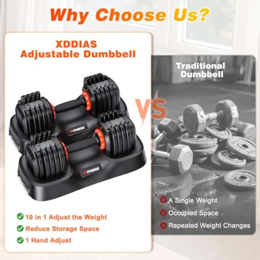 Adjustable Dumbbell Set 25 55 80 Pounds Quick Adjust