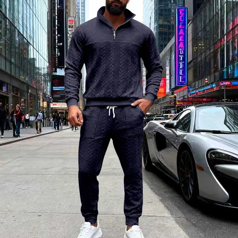 CN Hooded Zipper Knit Sweater Men Mandarin Collar Streetwear