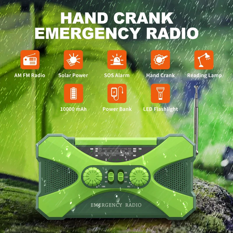 Hign-concerned Portable 10000mAh Solar Hand Crank Emergency Radio Charger