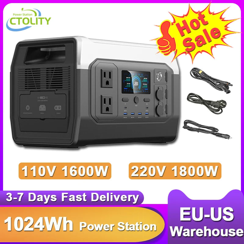 CTOLITY 1024Wh Lifepo4 Portable Power Station 110V 220V AC