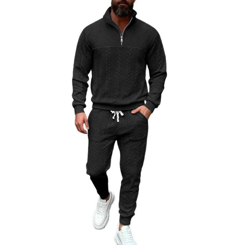 CN Hooded Zipper Knit Sweater Men Mandarin Collar Streetwear