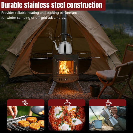 Shunmaii Stainless Steel Smokeless Wood Stove With Glass Window Camping