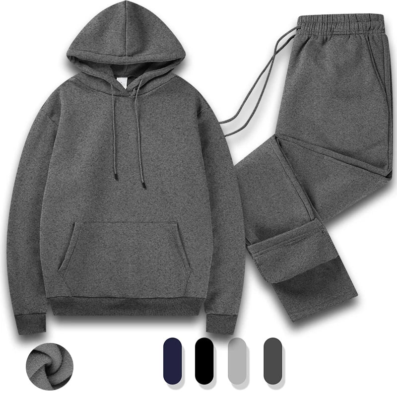 Men Tracksuit 2 Piece Hooded Set For Gym Workout Training