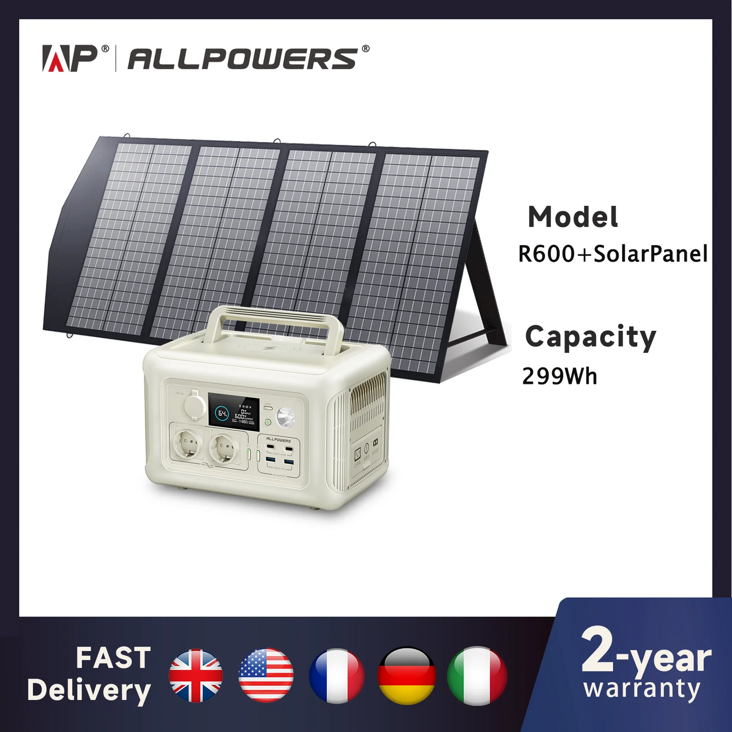 ALLPOWERS R600 Portable Power Station with Portable SolarPanel (option) Pure Sine Wave 299Wh Outdoor Solar Generator Camping UPS