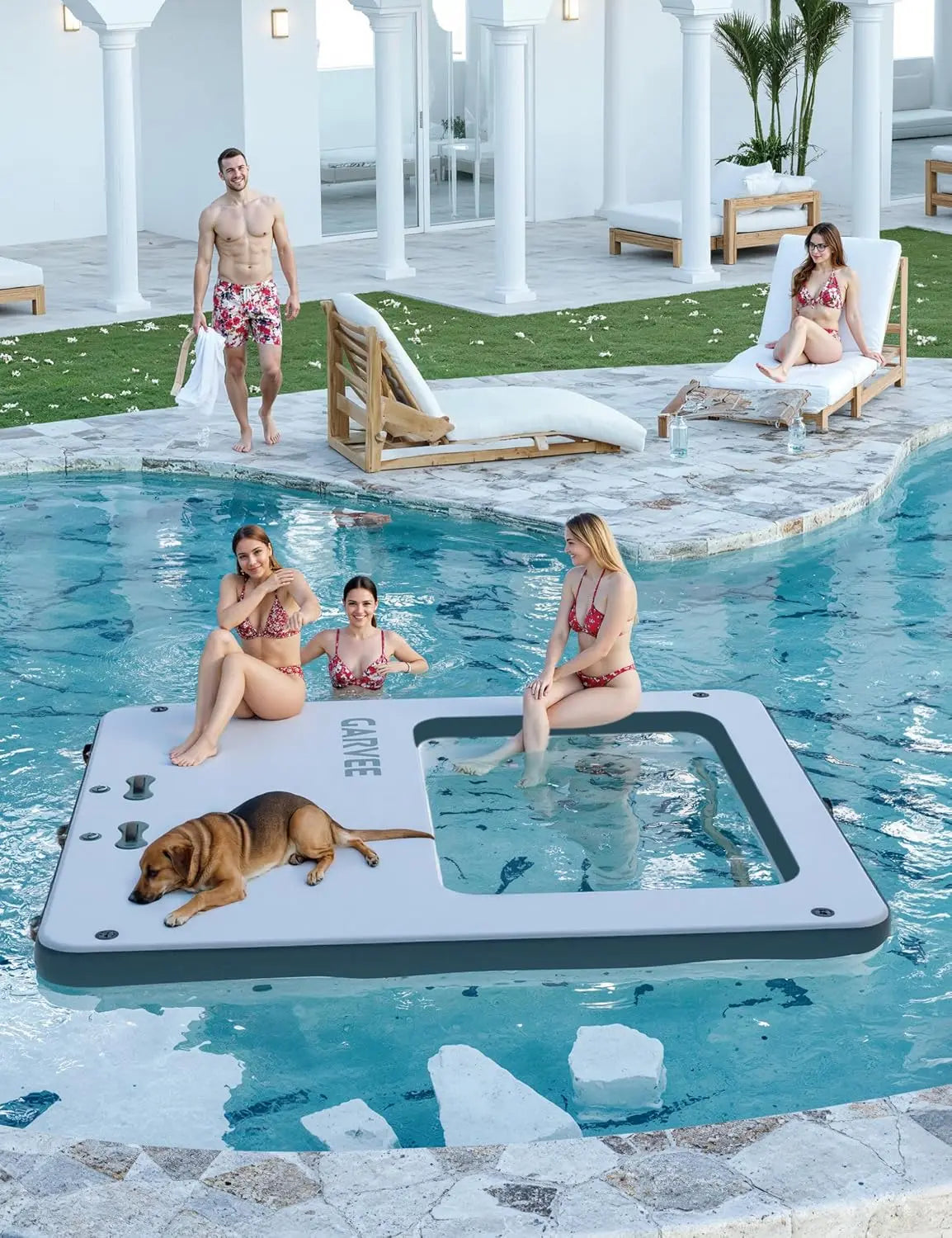 10x10FT Inflatable Floating Dock,Square Inflatable Dock Floating Platform with Mesh Swim Area,Boats,Pool,Lake,Beach,Ocean