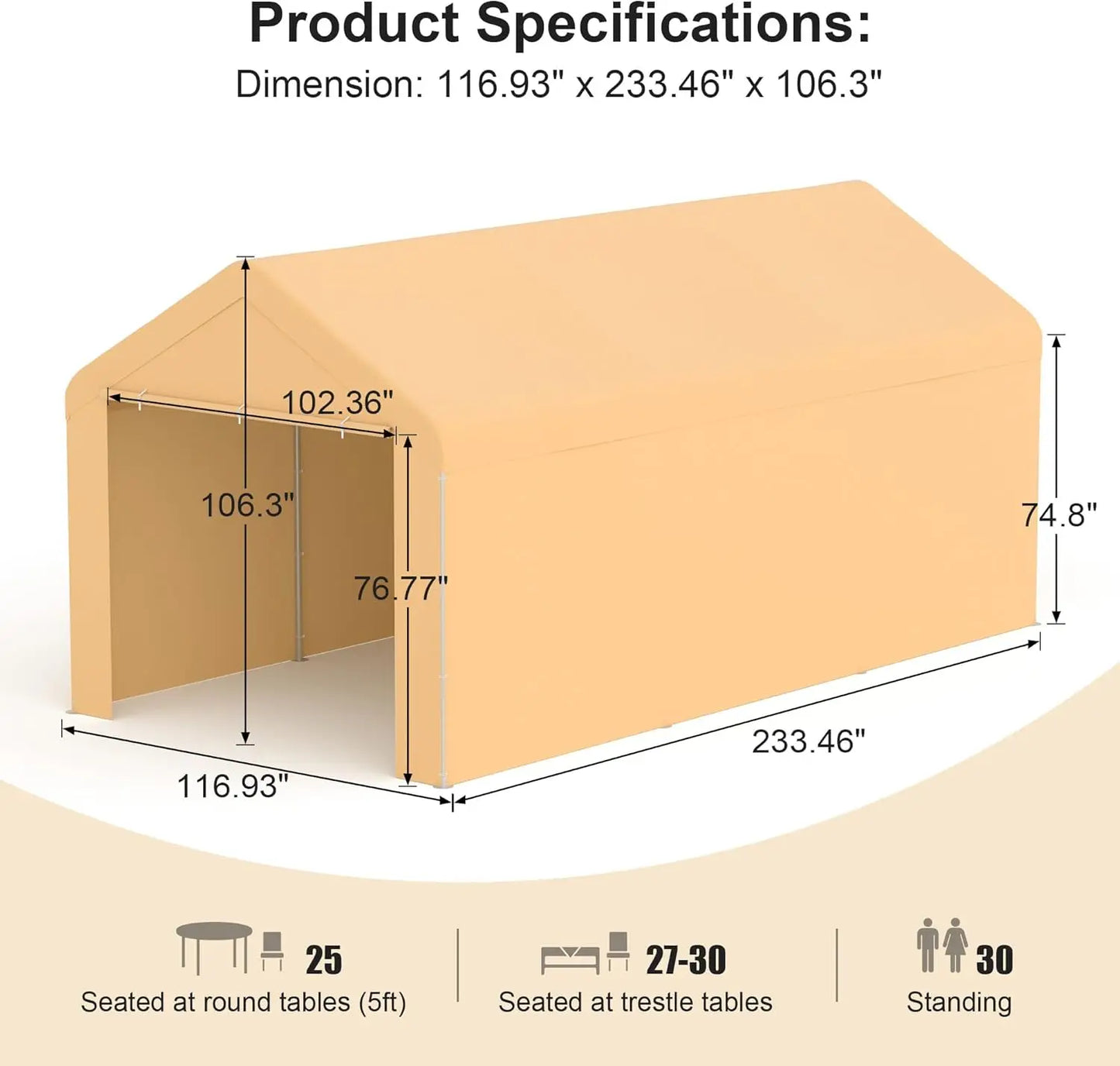 MORNGARDO Heavy Duty Carport Canopy With Removable Sidewalls And Doors