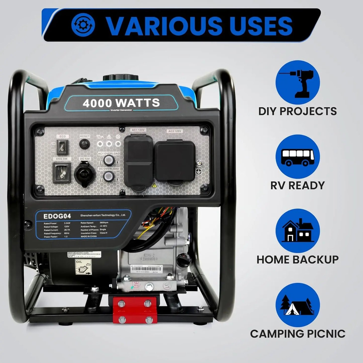 XMSJ 4000W Portable Inverter Generator For Home Emergency Power