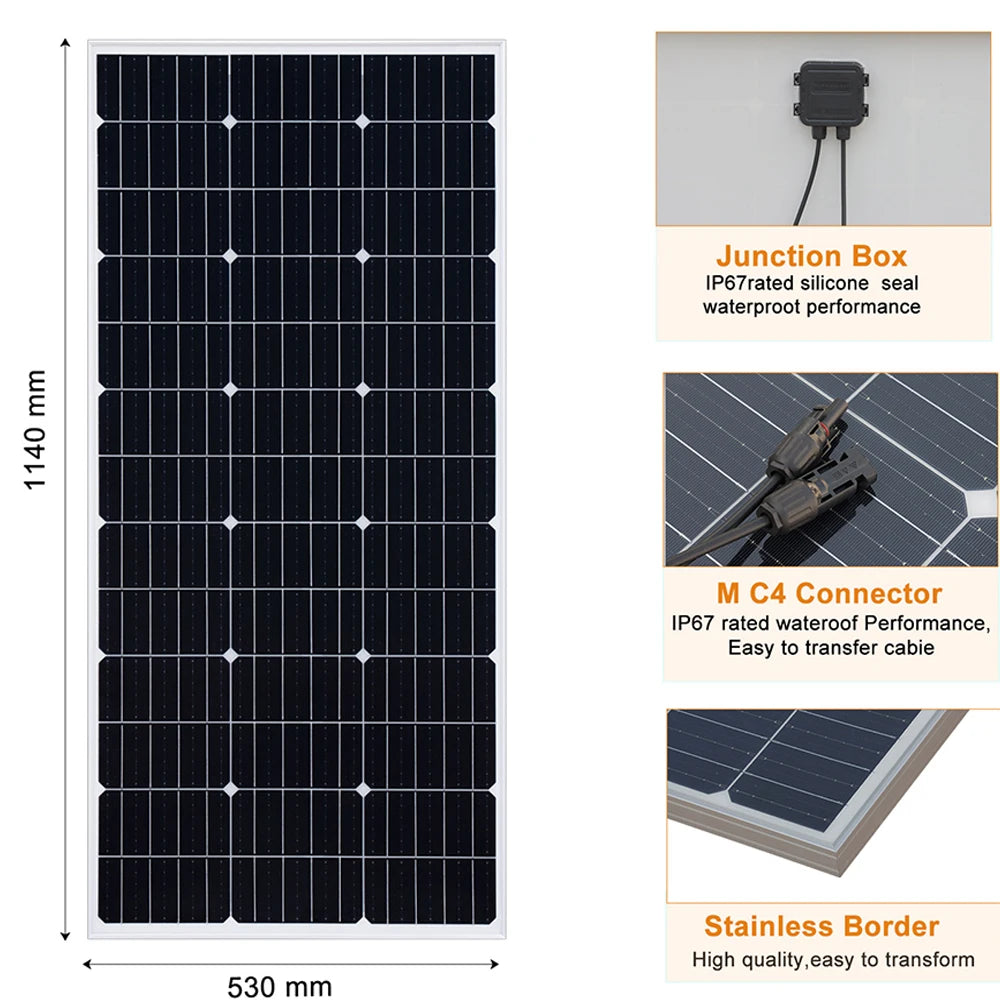 1500W Solar Panel Charger 150W 300W 450W for Battery Generator Power Station Home RV Camping Marine Rooftop Off-Grid Application