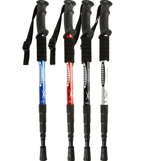 Foldable Trekking Poles With Straight Grip Handle Ultralight 4 Section