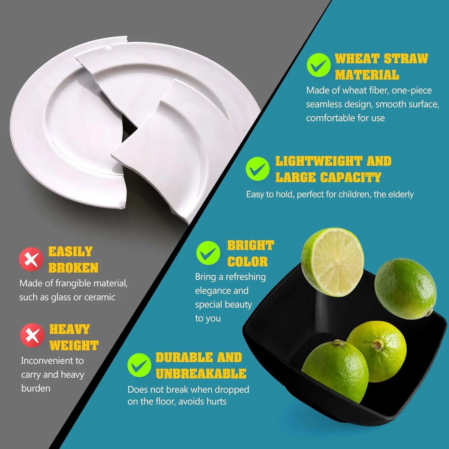 Wheat Straw Square Dinnerware Set For 8 Unbreakable With Flatware