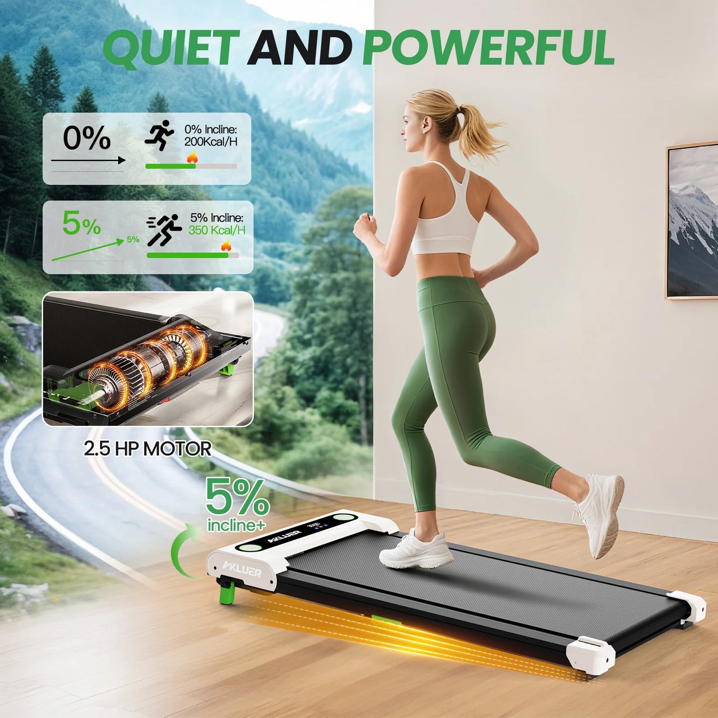 AKLUER 4-In-1 Under Desk Treadmill With Incline LED Display