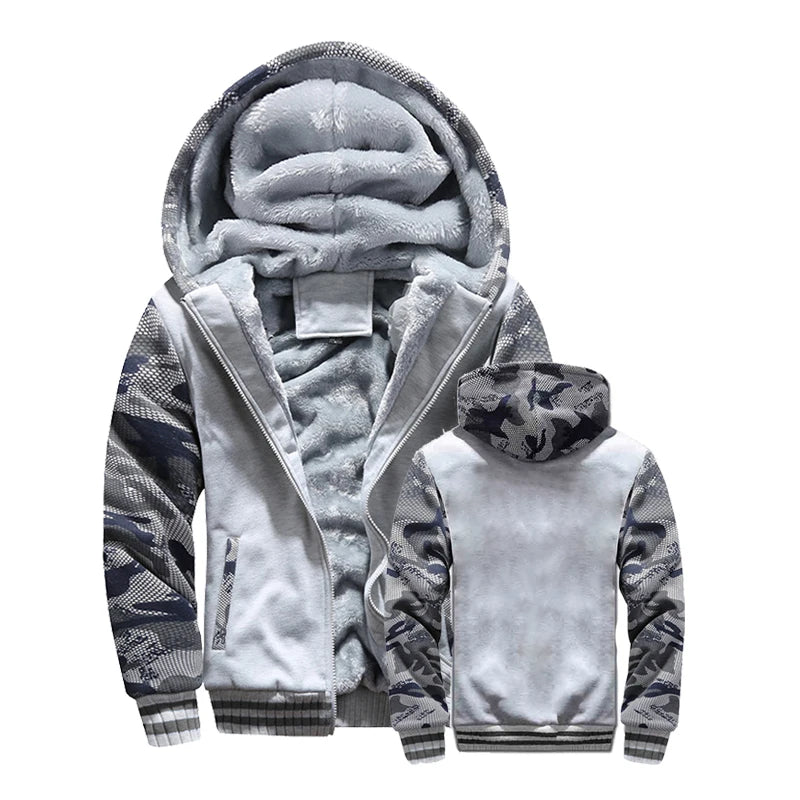 Men Winter Jacket Hooded Fleece Zipper Coat Outerwear