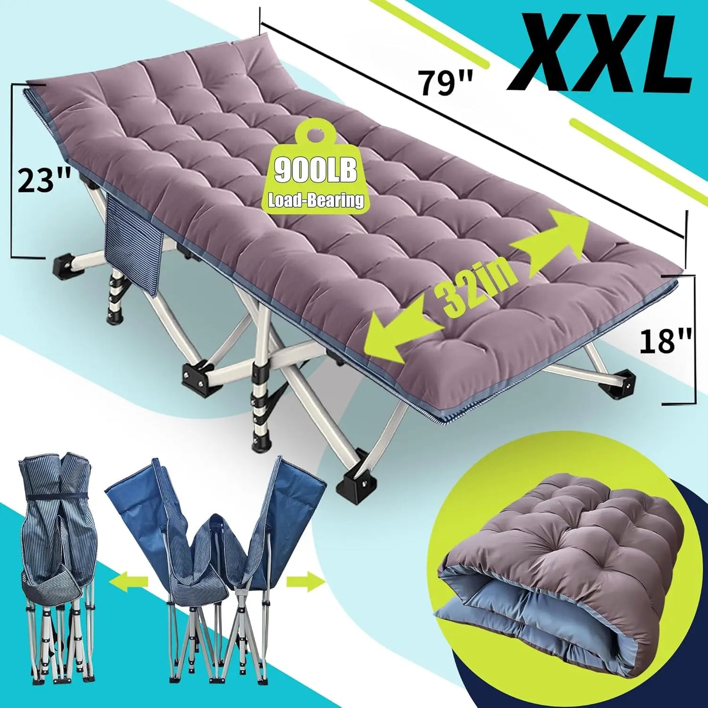 XMSJ Camping Cot With Mattress Folding Cot Heavy Duty