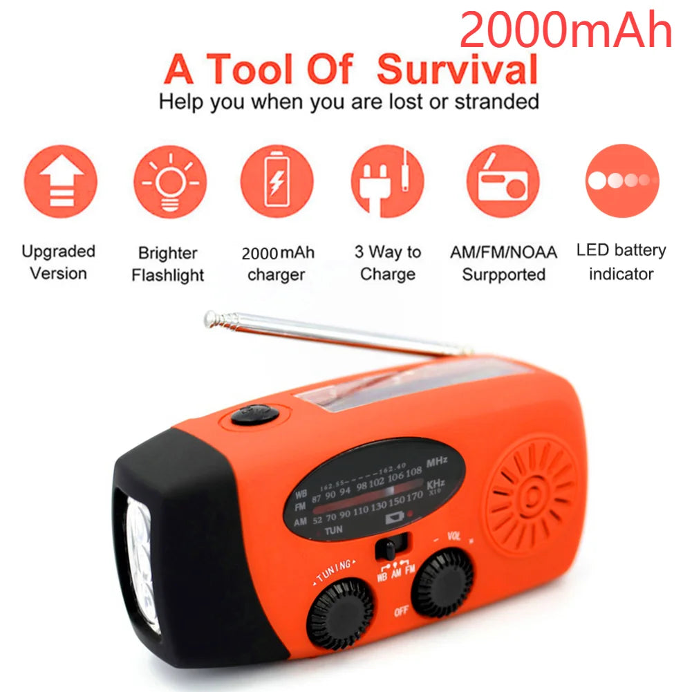 MUQZI 12000mAh Portable Solar Emergency Radio With Crank Power Bank