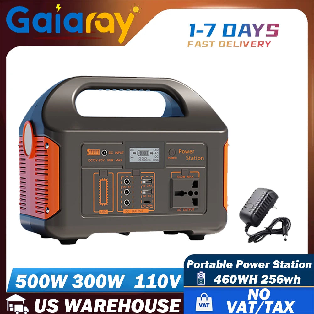GaiaRay Portable Power Station 500W LiFePO4 Battery Solar 110V 460Wh