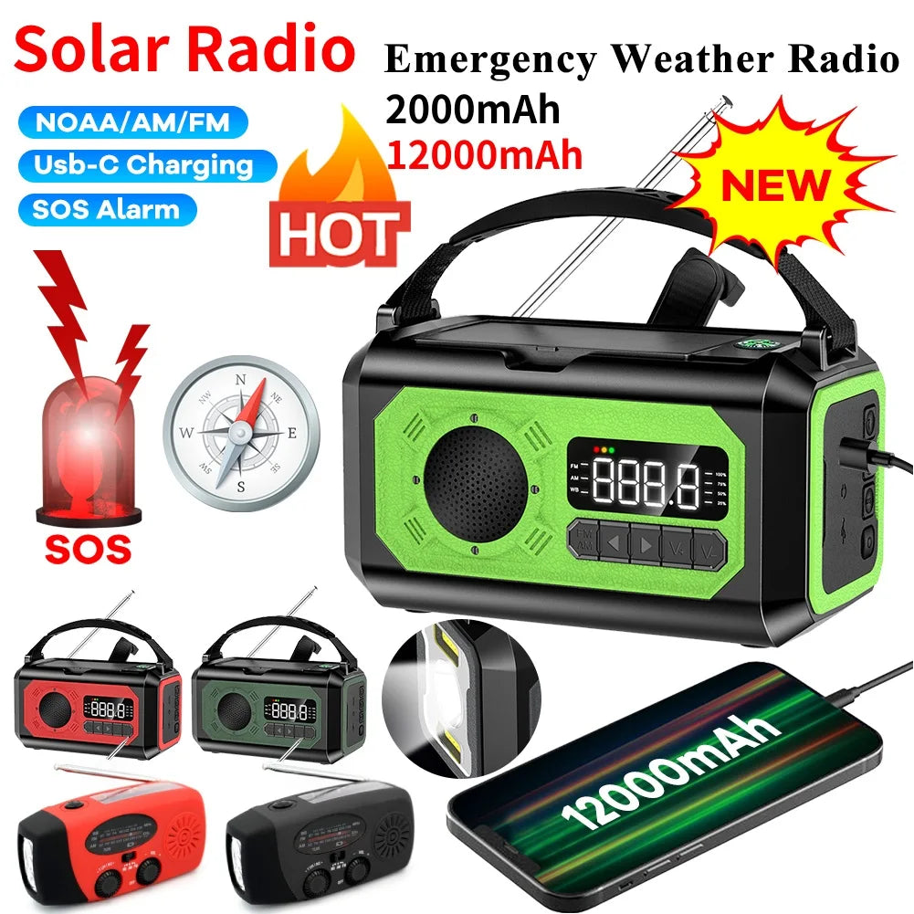 MUQZI 12000mAh Portable Solar Emergency Radio With Power Bank