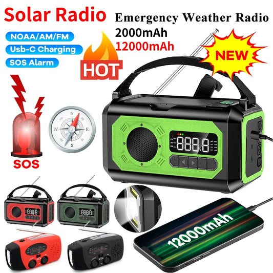 MUQZI 12000mAh Portable Solar Emergency Radio With Power Bank