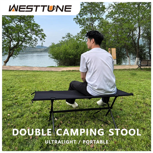 Outdoor Camping Double Folding Chair Portable Storage Bench Lightweight Reusable Picnic Seat Easy to Set up And Fold for Travel