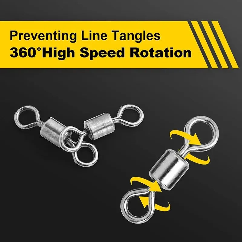 250pcs/Set Fishing Connector 2 4 6 8 10 Fishing Barrel Bearing Rolling Swivel Solid Ring Lures Fishing Accessories