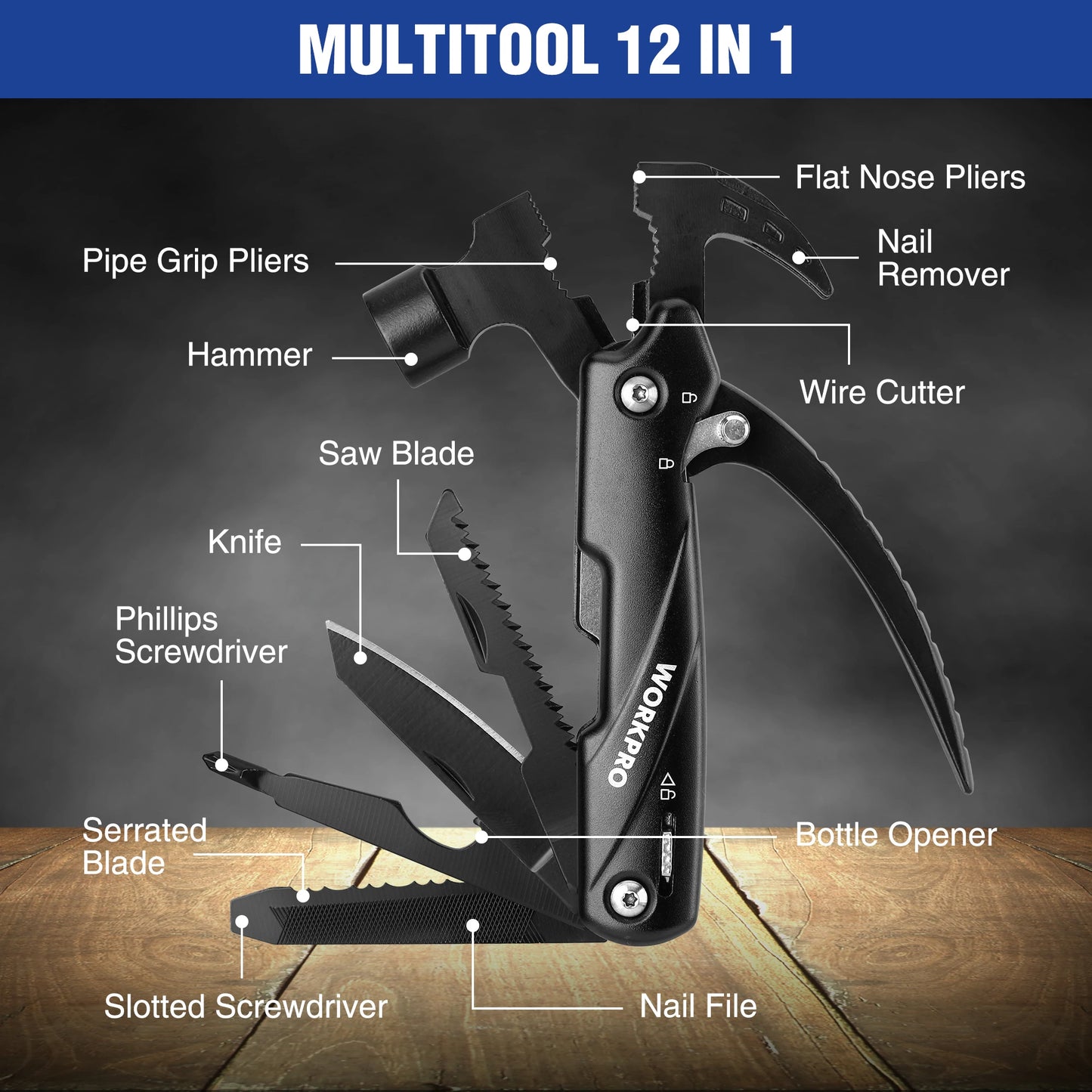 WORKPRO 12 In 1 Hammer Multitool Claw Hammer Outdoors