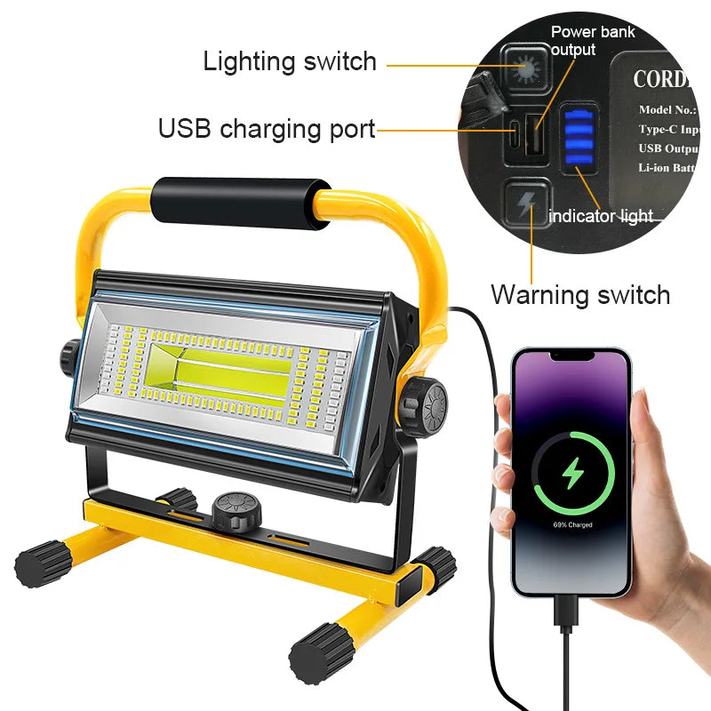 Brightness 100W COB Rechargeable LED Work Light Flood Lamp Waterproof
