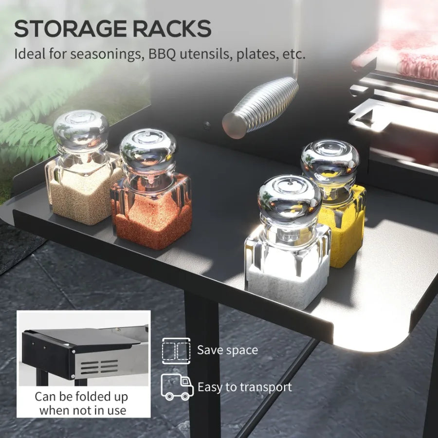 Hign-concerned BBQ Rotisserie Charcoal Grill With 3 Level Shelves