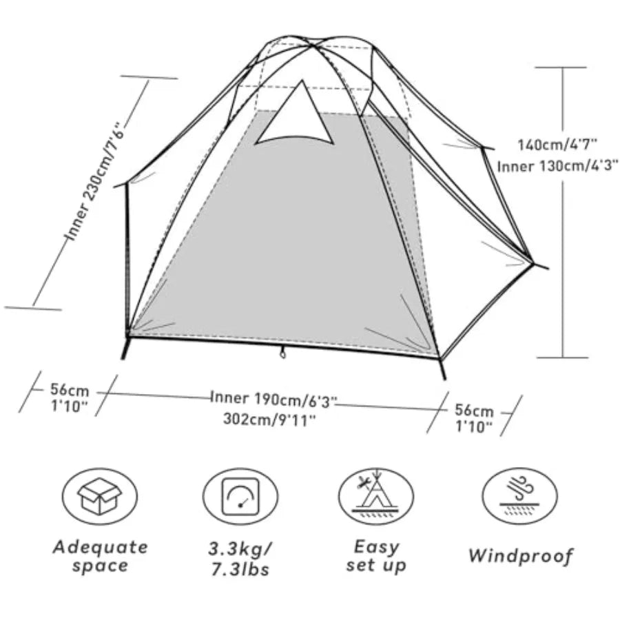 3 To 4 Person Camping Tent Waterproof Windproof Lightweight Backpacking