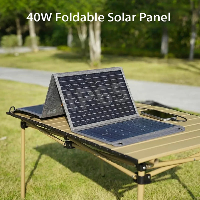 MHPOWOS 40W Foldable Solar Panel 5V USB Portable Battery Charger for Cell Phone Outdoor Waterproof Power Bank for Camping