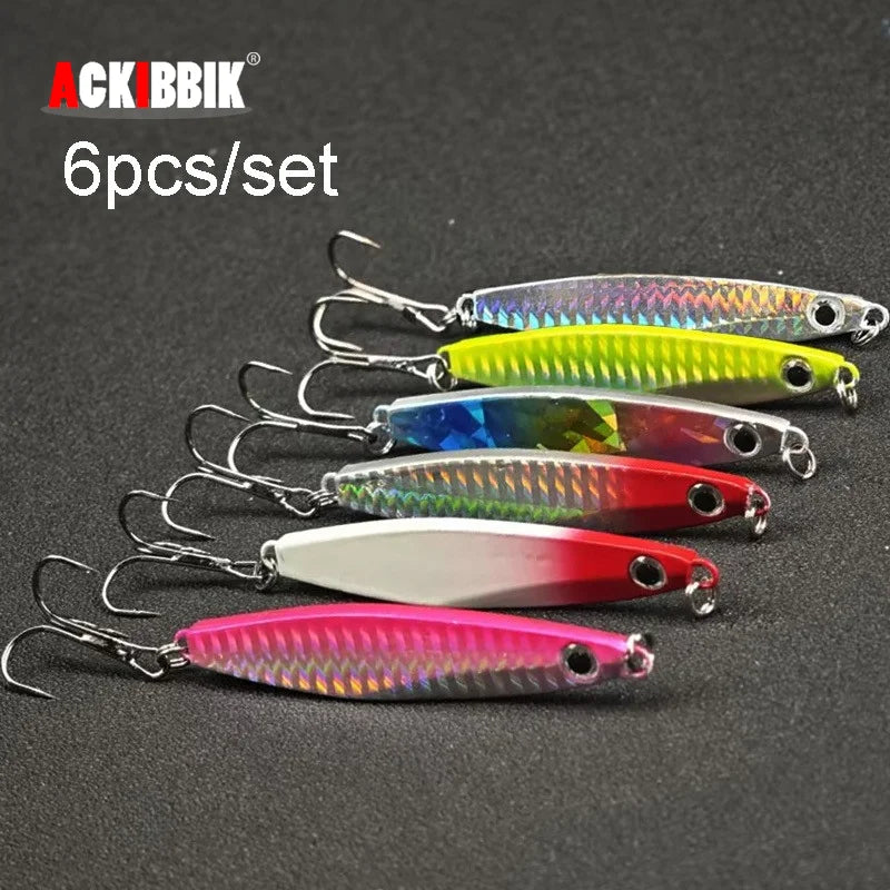 Ackibbik 6pc Metal Cast Jig Spoon Saltwater Lure Tuna Kingfish