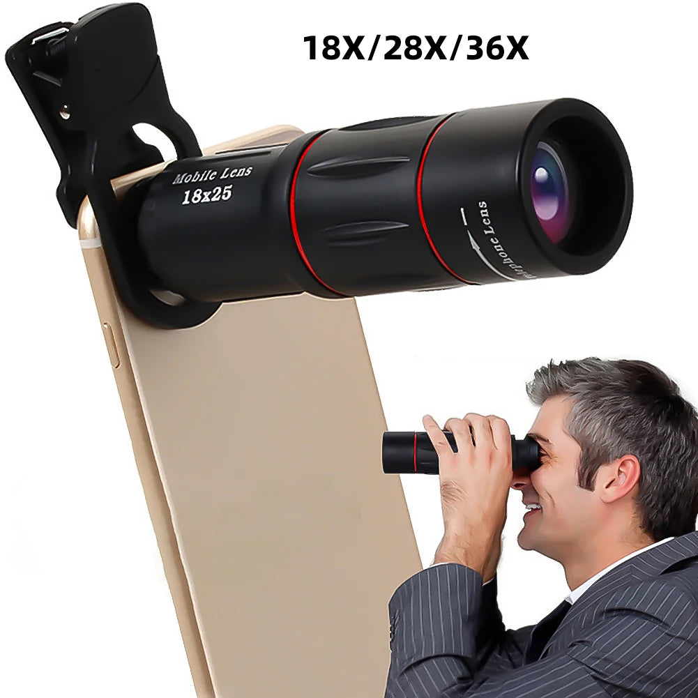 18/28/36X Mobile Phone Camera Lens Universal Zoom Monocular Telescope Phone Camera Telephoto Lens for Camping Hunting Sports