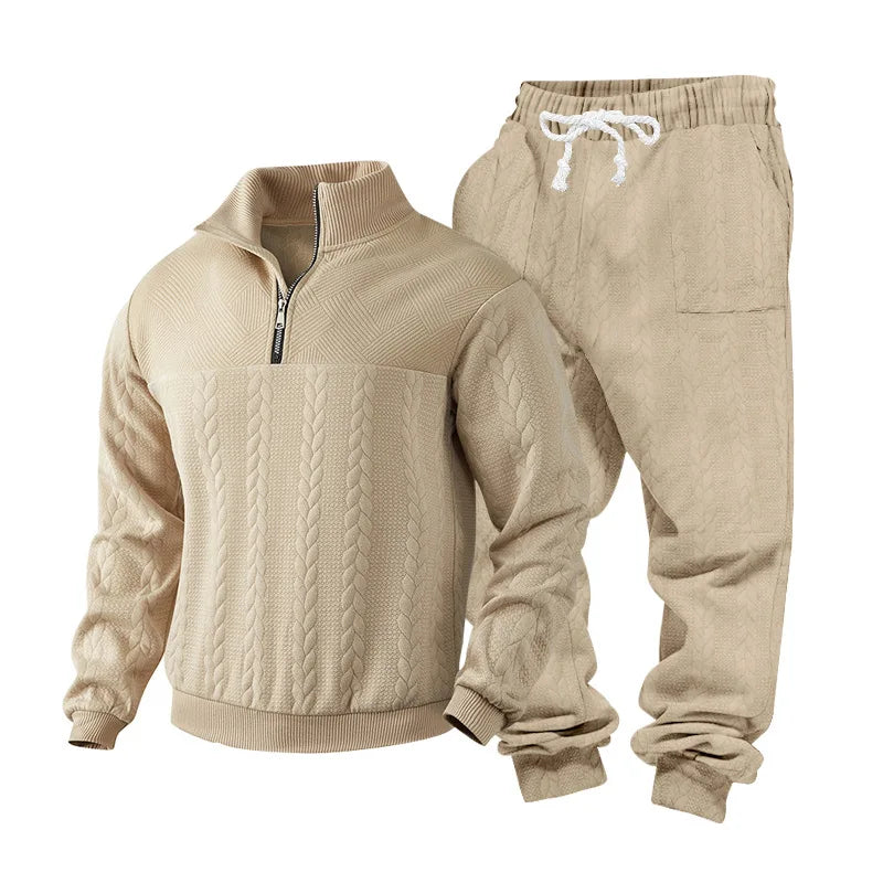 CN Hooded Zipper Knit Sweater Men Mandarin Collar Streetwear