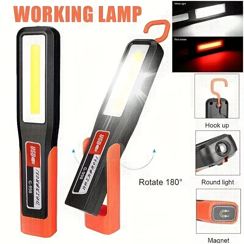 Super Bright COB Work Lamp USB C Rechargeable Handheld Flashlight