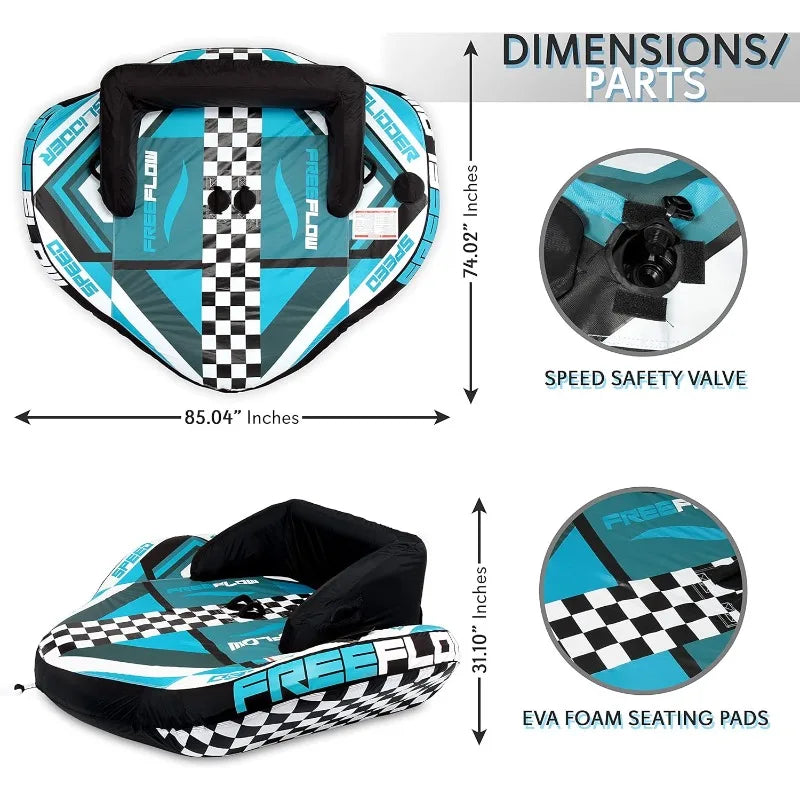 High Concerned Inflatable Towable Tube For Boating 2 Rider Capacity