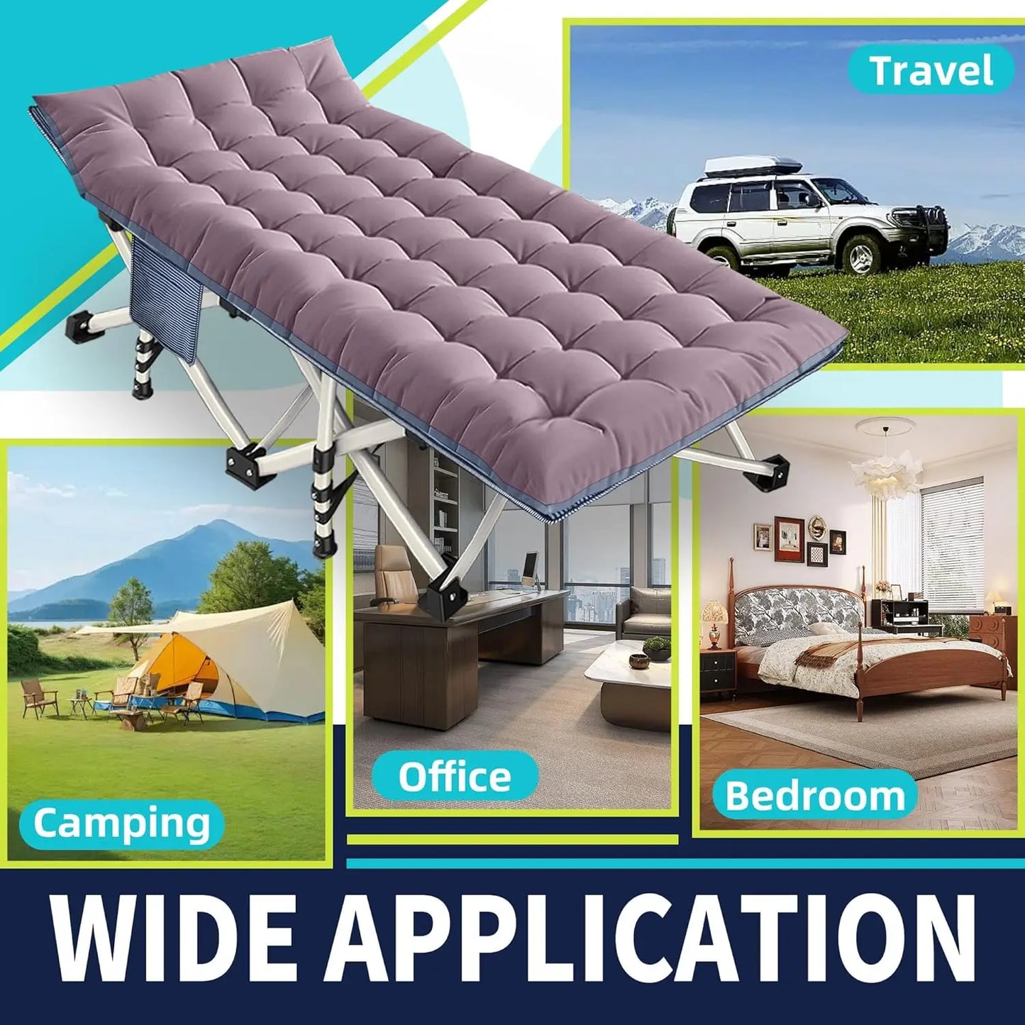 XMSJ Camping Cot With Mattress Folding Cot Heavy Duty