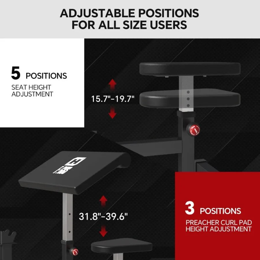 XMSJ Adjustable Preacher Curl Bench For Home Gym Strength Training