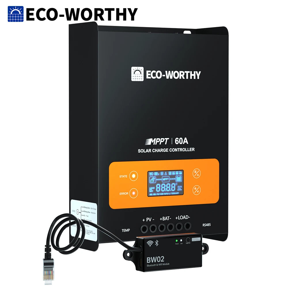 ECO-WORTHY 60A MPPT Solar Charge Controller, 12/24/36/48V Solar Panel Regulator for Lead-Acid/Lifepo4 Battery in Solar System RV
