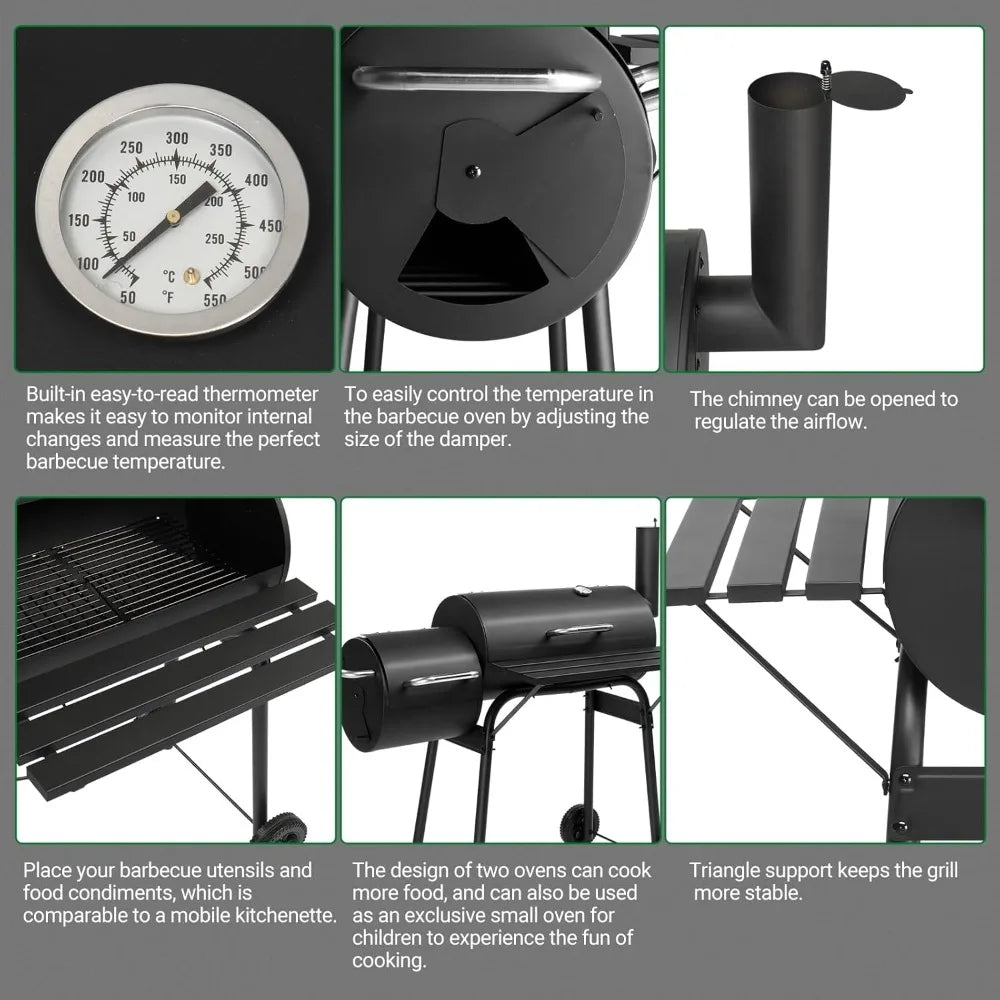 Barbecue Smoker Grill With Offset Smoker And Wheels Backyard Patio